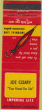 Matchbook Cover - Joe Cleary Life Insurance Canada Eddy