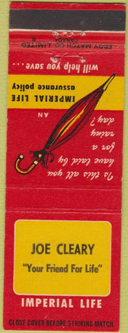 Matchbook Cover - Joe Cleary Life Insurance Canada Eddy