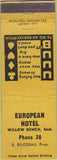 Matchbook Cover - European Hotel Willow Bunch SK