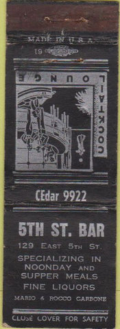 Matchbook Cover - 5th Street Bar 1939 NO TOWN WORN