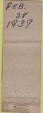 Matchbook Cover - 5th Street Bar 1939 NO TOWN WORN