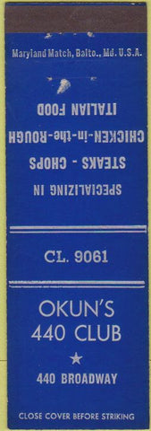 Matchbook Cover - Okun's 440 Club NO TOWN