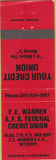 Matchbook Cover - Warren Air Force Base WY Credit Union