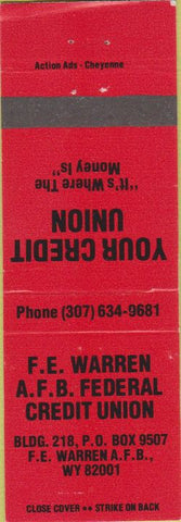 Matchbook Cover - Warren Air Force Base WY Credit Union