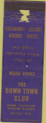Matchbook Cover - Down Town Club NO TOWN WEAR