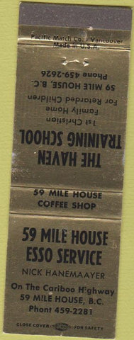 Matchbook Cover - Esso oil gas 59 Mile House BC