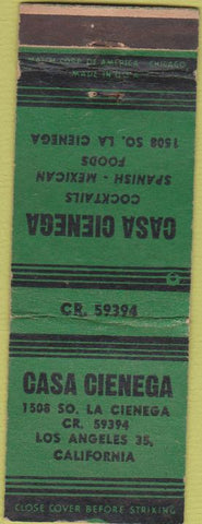 Matchbook Cover - Casa Cienega Los Angeles CA girlie Mexican food