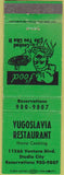 Matchbook Cover - Yugoslavia Restaurant Studio City CA