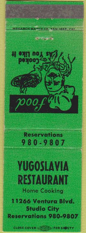 Matchbook Cover - Yugoslavia Restaurant Studio City CA