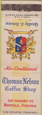 Matchbook Cover - Thomas Nelson Coffee Shop Norfolk VA WEAR