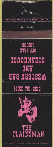 Matchbook Cover - The Plainsman Western Bar Steakhouse NO TOWN WEAR