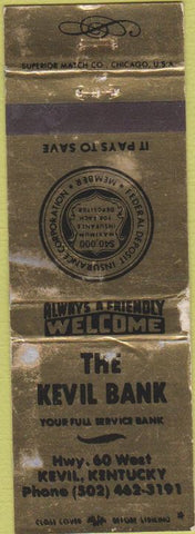 Matchbook Cover - The Kevil Bank KY WORN