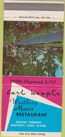 Matchbook Cover - Westbury Manor Restaurant Westbury LI NY 30 Strike