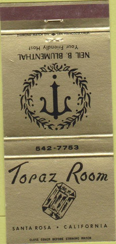 Matchbook Cover - Topaz Room Santa Roza CA 30 Strike
