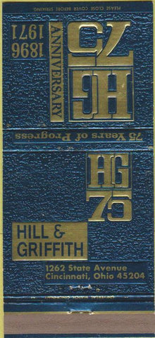 Matchbook Cover - Hill  and  Griffith Cincinnati OH  30 Strike