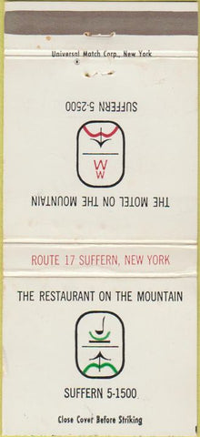 Matchbook Cover - Motel Restaurant on the Mountain Suffern NY WEAR 30 Strike