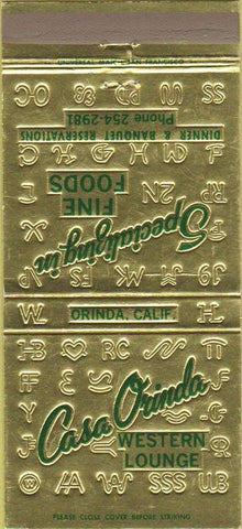 Matchbook Cover - Casa Orinda Western Lounge CA 30 Strike
