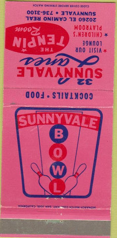 Matchbook Cover - Sunnyvale Lanes bowling CA 30 Strike