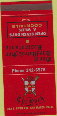 Matchbook Cover - The York San Mateo CA 30 Strike