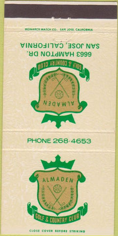 Matchbook Cover - Almaden Golf Country Club San Jose CA 30 Strike