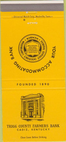 Matchbook Cover - Trigg County Farmers Bank Cadiz KY 30 Strike