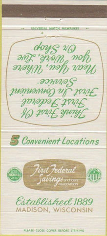 Matchbook Cover - First Federal Savings Madison WI 30 Strike