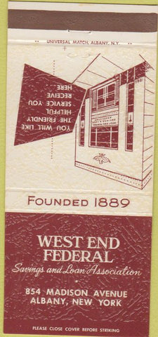 Matchbook Cover - West End Federal Albany NY 30 Strike