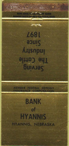 Matchbook Cover - Bank of Hyannis NE WEAR 30 Strike