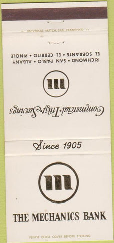 Matchbook Cover - Mechanics Bank El Cerrito San Pablo CA Albany 30 Strike