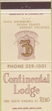 Matchbook Cover - Continental Lodge Reno NV 30 Strike