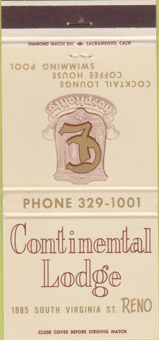 Matchbook Cover - Continental Lodge Reno NV 30 Strike
