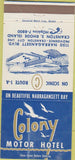 Matchbook Cover - Colony Motor Hotel Cranston RI 30 Strike