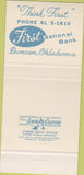 Matchbook Cover - First National Bank Duncan OK 30 Strike