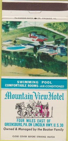 Matchbook Cover - Mountain View Hotel Greensburg PA 30 Strike
