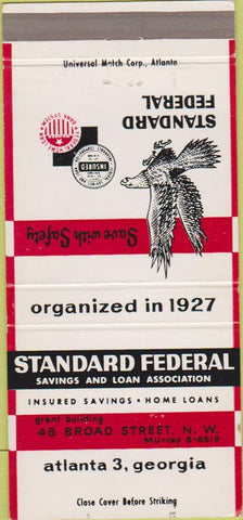 Matchbook Cover - Standard Federal Savings Loan Atlanta GA 30 Strike