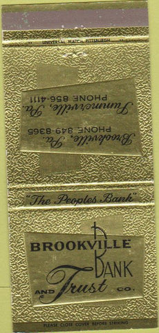 Matchbook Cover - Brookville Bank Trust Summerville PA 30 Strike