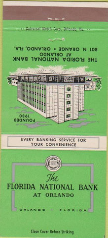 Matchbook Cover - Florida National Bank Orlando FL 30 Strike