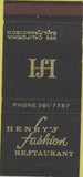 Matchbook Cover - Henry's Fashion Restaurant San Francisco CA 30 Strike