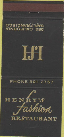 Matchbook Cover - Henry's Fashion Restaurant San Francisco CA 30 Strike