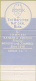 Matchbook Cover - Hazleton National Bank Lehighton Weissport 30 Strike