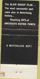 Matchbook Cover - Blair Group Plan Radio Advertising 30 Strike