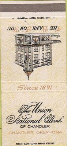 Matchbook Cover - Union National Bank Chandler OK 30 Strike