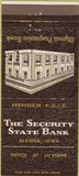 Matchbook Cover - Security State Bank Algona IA 30 Strike