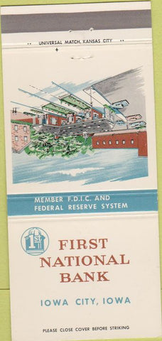 Matchbook Cover - First National Bank Iowa City IA 30 Strike