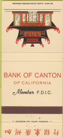 Matchbook Cover - Bank of Canton of CA San Francisco CA 30 Strike