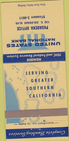 Matchbook Cover - United States National Bank Pasadena CA 30 Strike