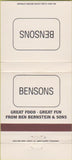 Matchbook Cover - Bensons restaurant 30 Strike