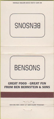Matchbook Cover - Bensons restaurant 30 Strike