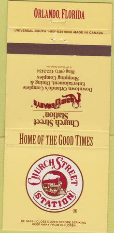 Matchbook Cover - Church Street Station Orlando FL 30 Strike