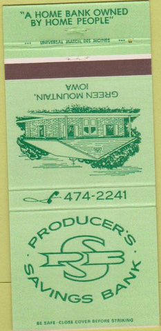 Matchbook Cover - Producer's Savings Bank Green Mountain IA 30 Strike